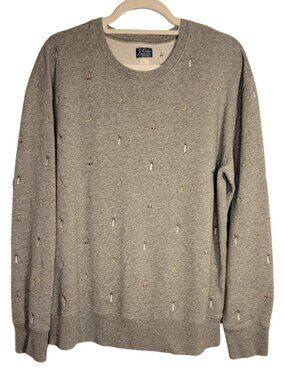 J. Crew Vintage Fleece Heather Gray Sweatshirt Embroidered Lighthouses Size L